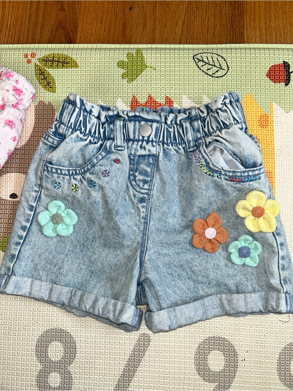next Light Blue Denim Shorts with Colorful Flower Appliqués